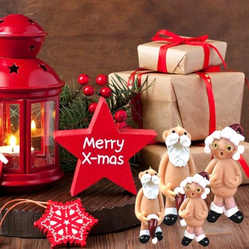 1 Pair Santa Claus Charms Christmas Decorations Nude Naughty Funny Santa Claus with Stocking Cap Ornament Party Decoration Gifts