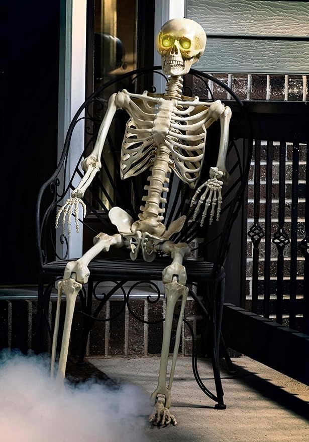 5ft Poseable Skeleton with Electronic Eyes 👻 - Life-Size Yard Decor 💀