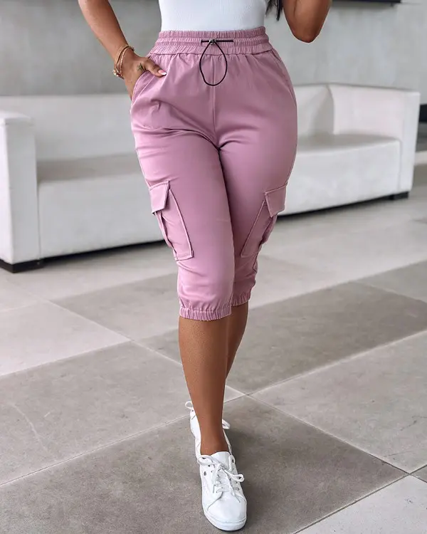 (🎉Last Day Promotion 50% OFF) Side Pockets Drawstring Waist Cropped Cargo Pants - Buy 2 Free Shipping