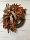 🍁Fall Harvest Sale: 60% OFF! Fall Maple Leaves Wreath, Small Autumn Front door wreath, wreath with berries and peonies, Thanksgiving Harvest Grapevine