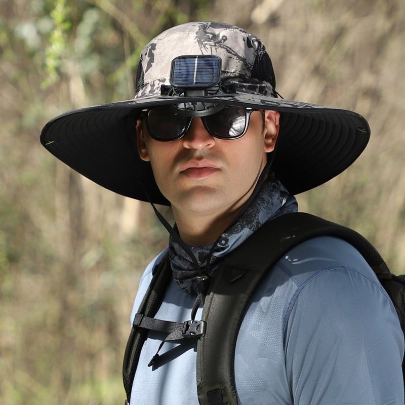 🔥Last Day Sale - Wide Brim Solar Fan Outdoor Fishing Hat-Solar & USB Charging