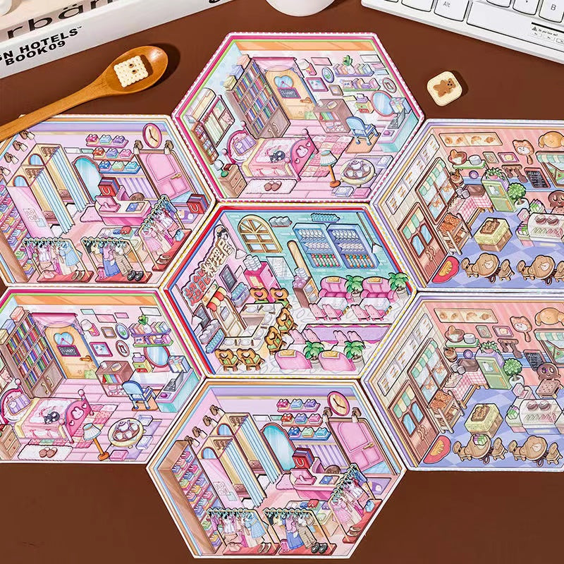 Business Simulation Game Sticker Scene Play Set, Clothing Store|Restaurant|Bakery Shop