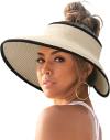 FURTALK Sun Visor Hats for Women Wide Brim Straw Roll-Up Ponytail Summer Beach Hat UV UPF Packable Foldable Travel