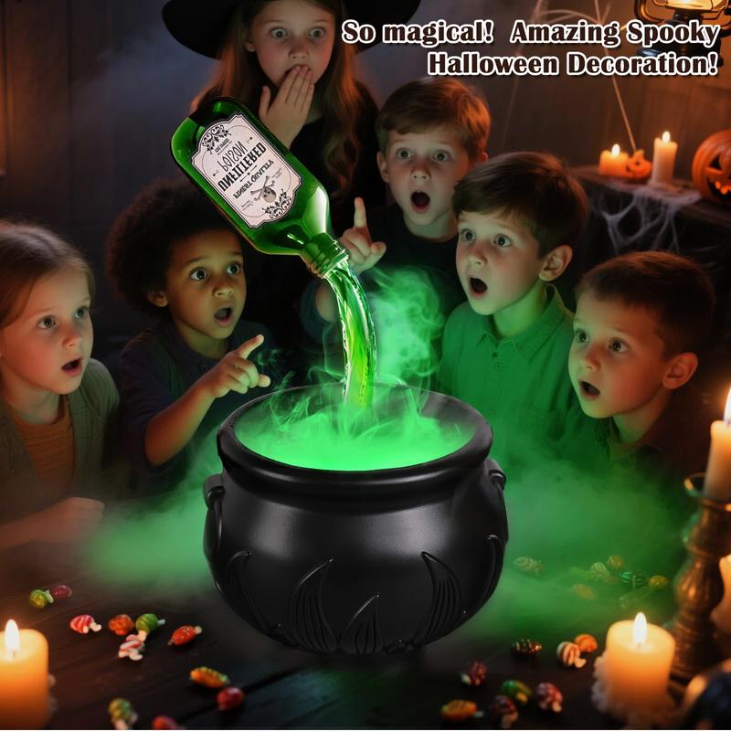 Halloween Witches Cauldron with Magical Floating Potion Bottles and Fog Maker Diffuser