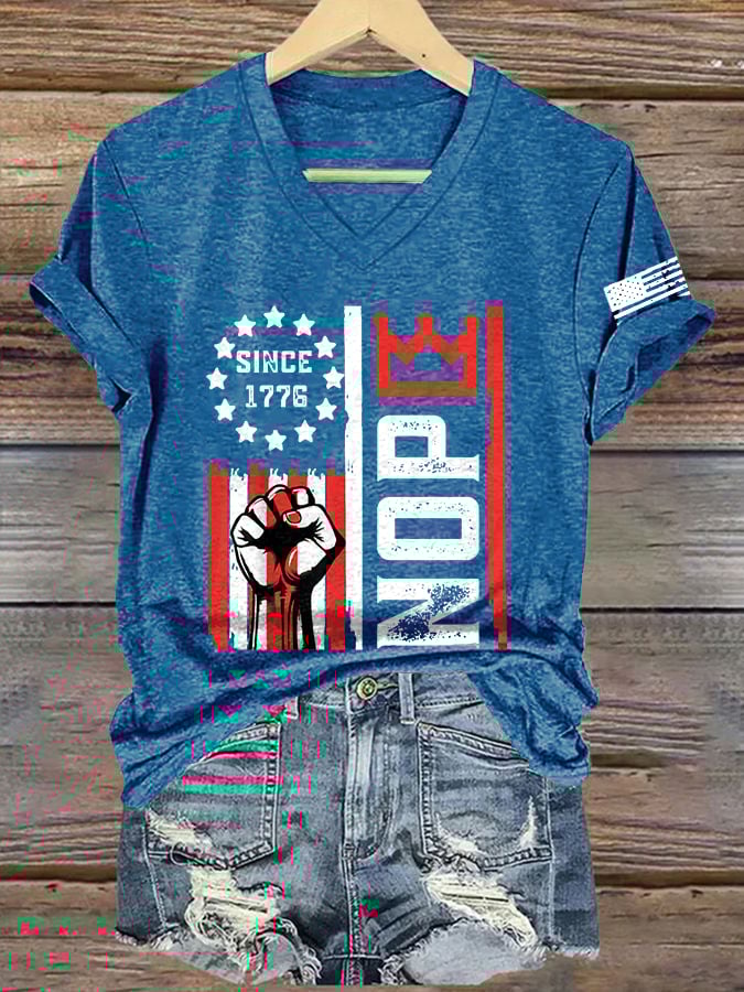 Women's Retro No Kings Nope Protest Print Short Sleeve T-Shirt