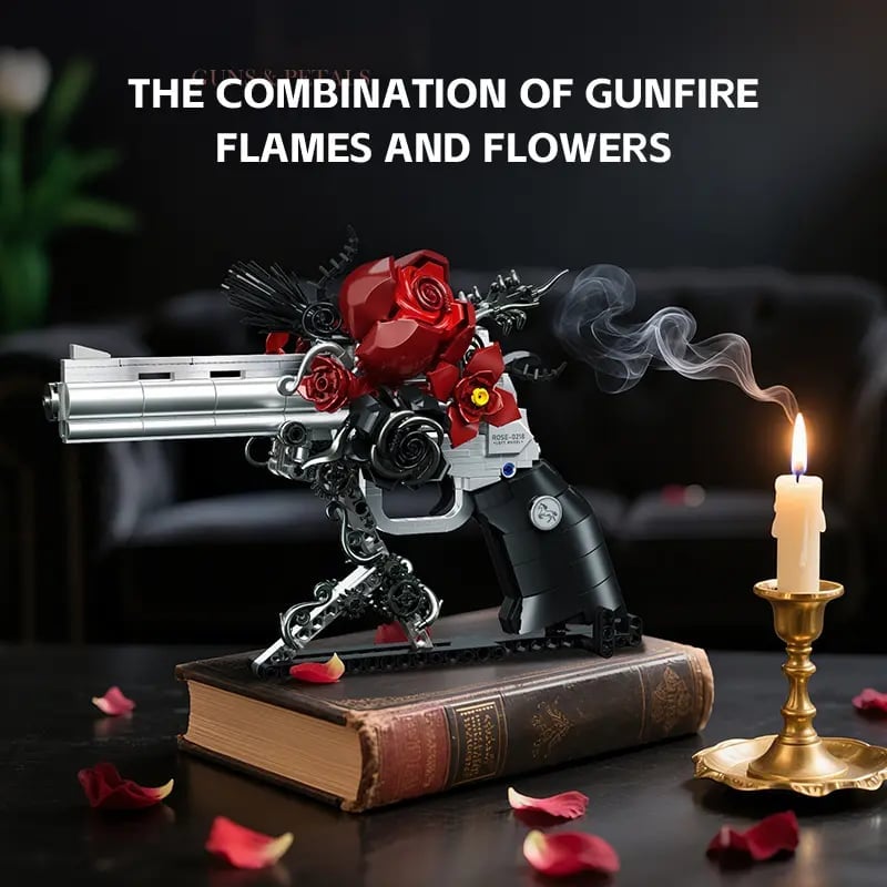 🎁TikTok Last Day Sale - 70% OFF🌹Guns & Petals Decorative Revolver Model with Red Roses Silver and Black Metal Art Sculpture Gothic Style⚡Buy 2 Get Free Shipping