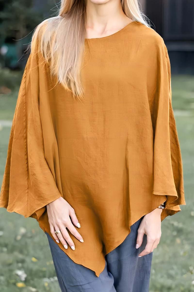 Women's solid color casual loose asymmetric cotton and linen top
