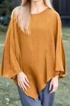 Women's solid color casual loose asymmetric cotton and linen top