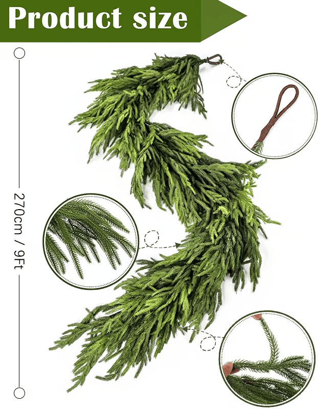 ✨Natural Christmas Greenery - Real Touch Norfolk Pine Garland🌲