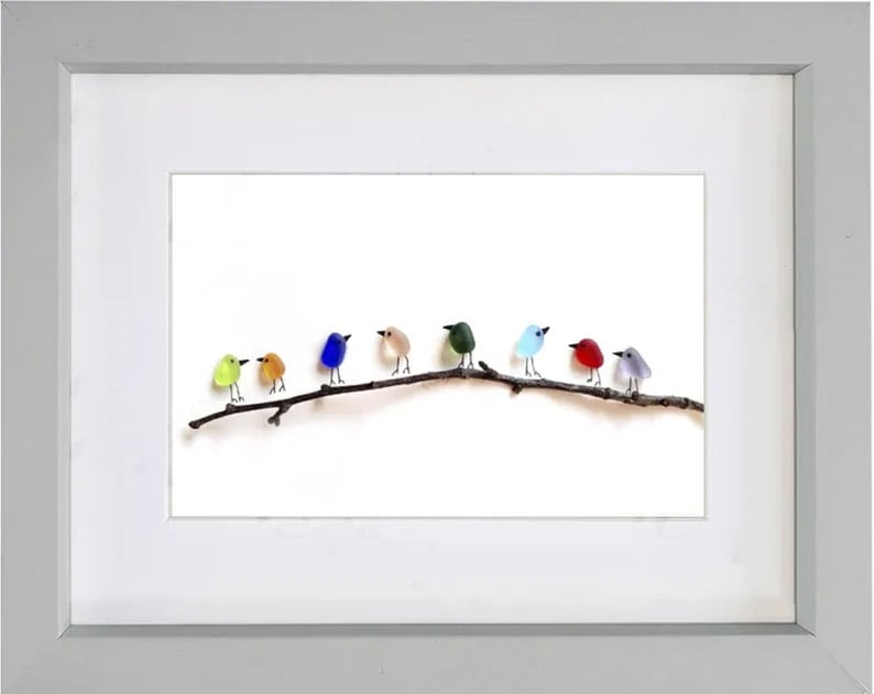 (🔥HOT SALE NOW 49% OFF) - Sea Glass Rainbow Birds - Framed Unique Handmade