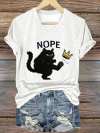 V-Neck Retro No Kings In America Cat Crown Nope Print T-Shirt