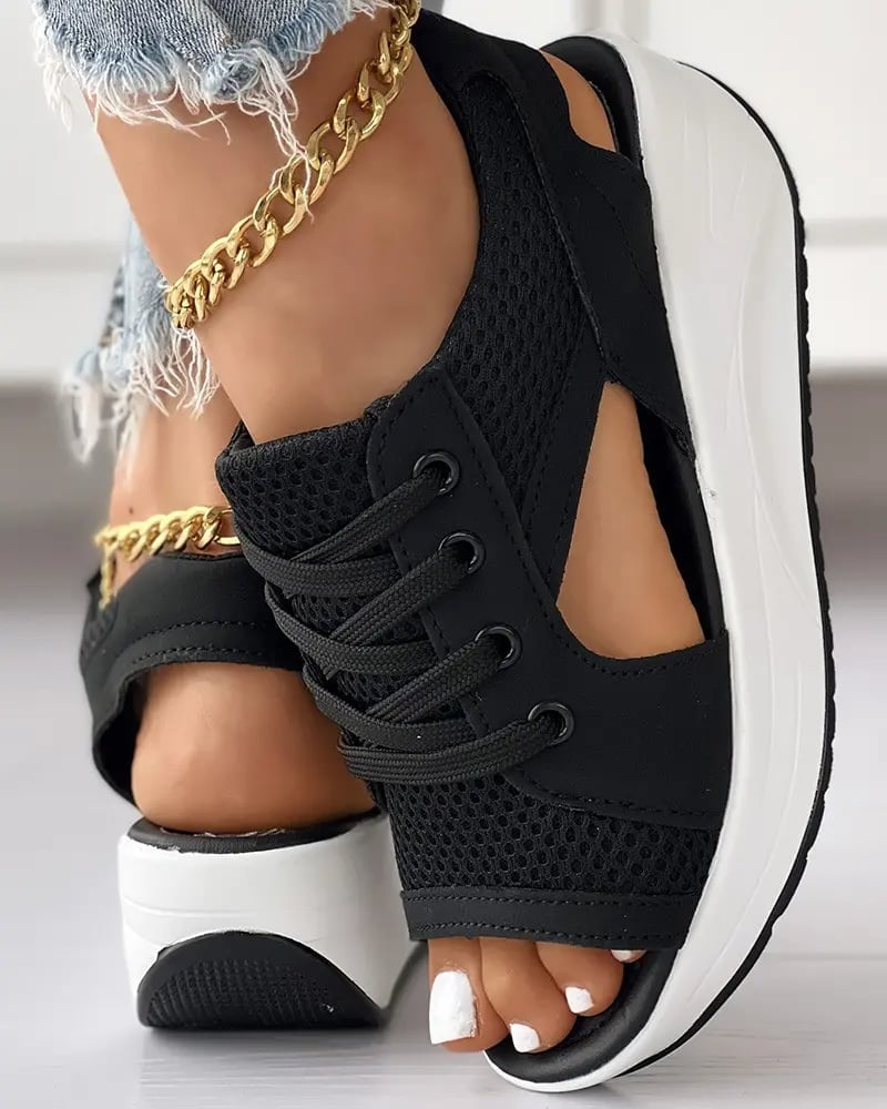 (🎉Last Day Promotion 50% OFF) Contrast Paneled Cutout Lace-up Muffin Sandals - Buy 2 Get Extra 10% OFF & FREE SHIPPING