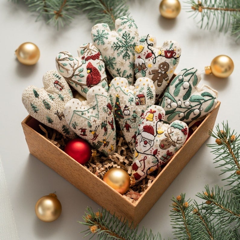 💖DIY Herzförmiges, handgesticktes Weihnachtsornament/Ornament-Set