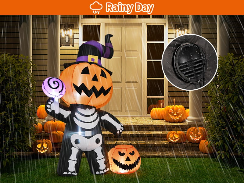 🔥Last Day Promotion - 60% OFF🎁6 FT Outdoor Halloween Inflatables Pumpkin with Skull Body & LED Lights