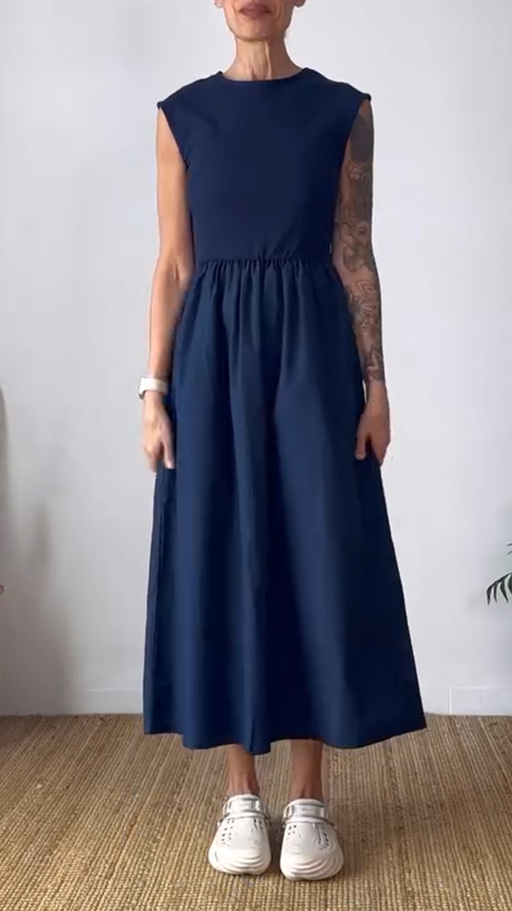 Women's V-neck Sleeveless Stitching A-line Casual Dress