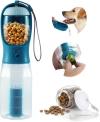 Dog Water Bottle 2 in 1, Leak Proof Portable Pet Water Bottle with Food Container, Outdoor Portable Water Dispenser for Cat, Puppy for Walking, Hiking, Camping, Travel(10oz Blue)