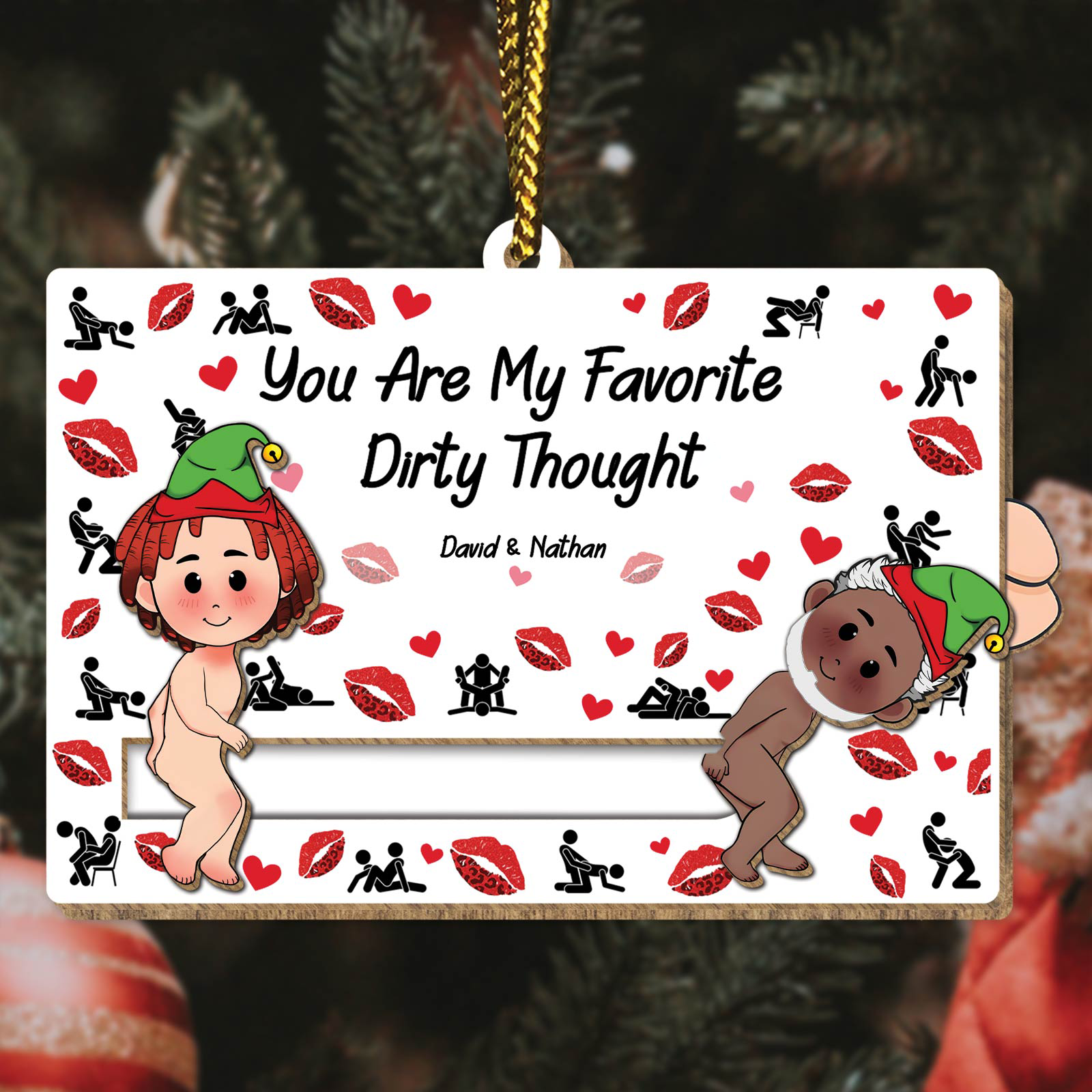🎁TikTok Last Day Sale - 70% OFF🎉Funny Couples Christmas Gift - Personalized Photo Wooden Slider Ornament For Couples