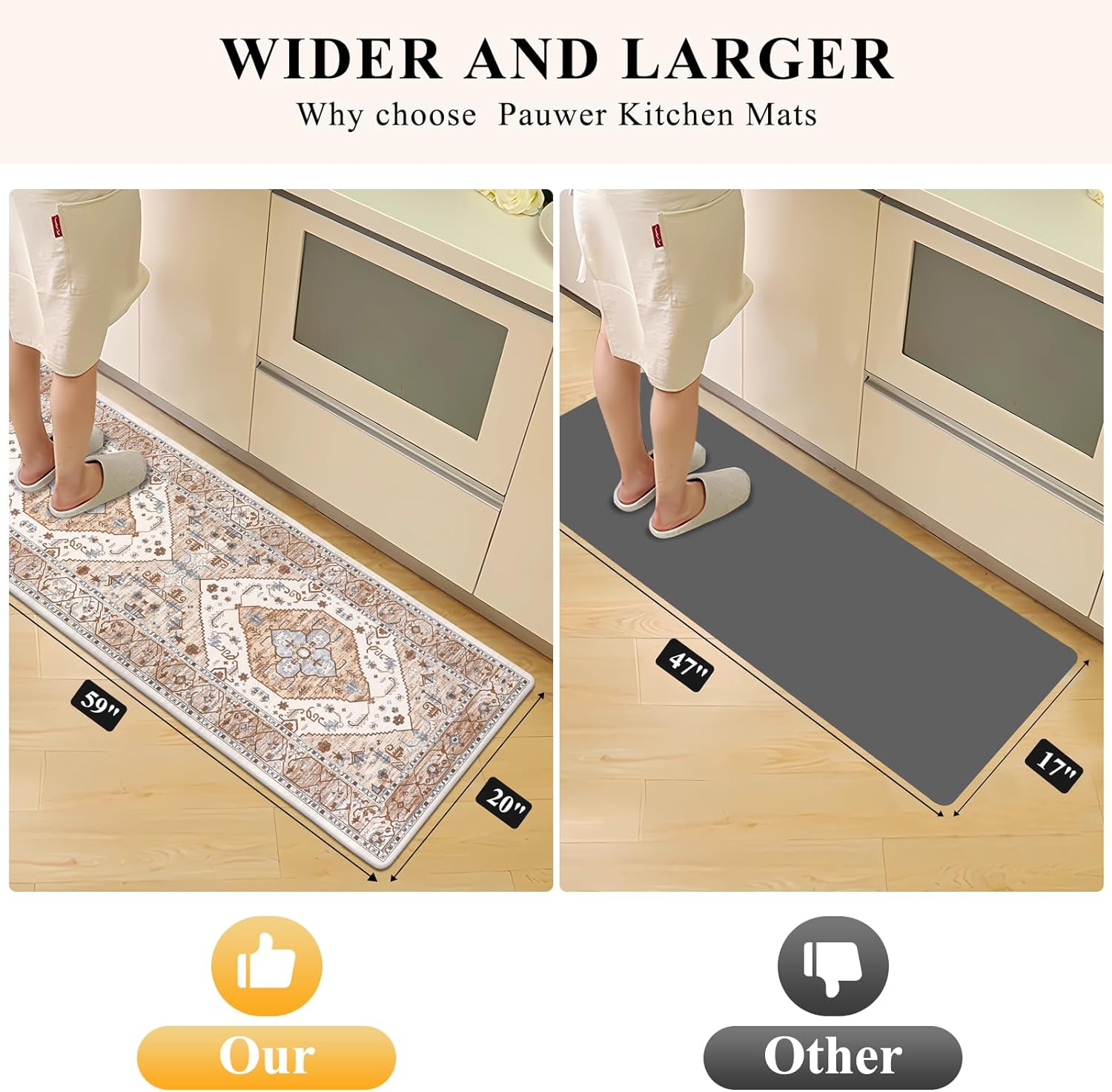 Pauwer Anti Fatigue Floor Mats - Cushioned Memory Foam 2 Piece Kitchen Rug Set, Non Slip Laundry & Sink Area Runner, Waterproof Comfort Standing Mat