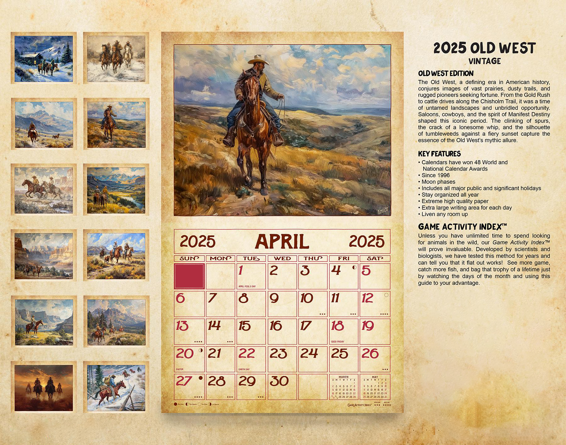 2025 Vintage Old West Wall Calendar