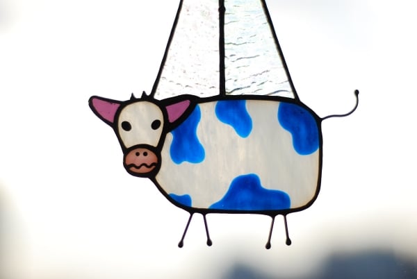 🛸UFO Abduction a Cow Stained Glass Suncatcher