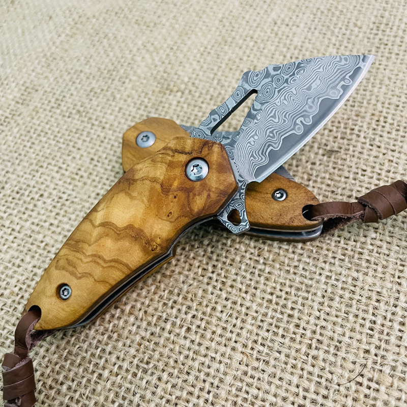 Soybean Damascus Steel Mini Pocket Knife