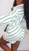 Ladies' Collar Striped Top+shorts Casual Set