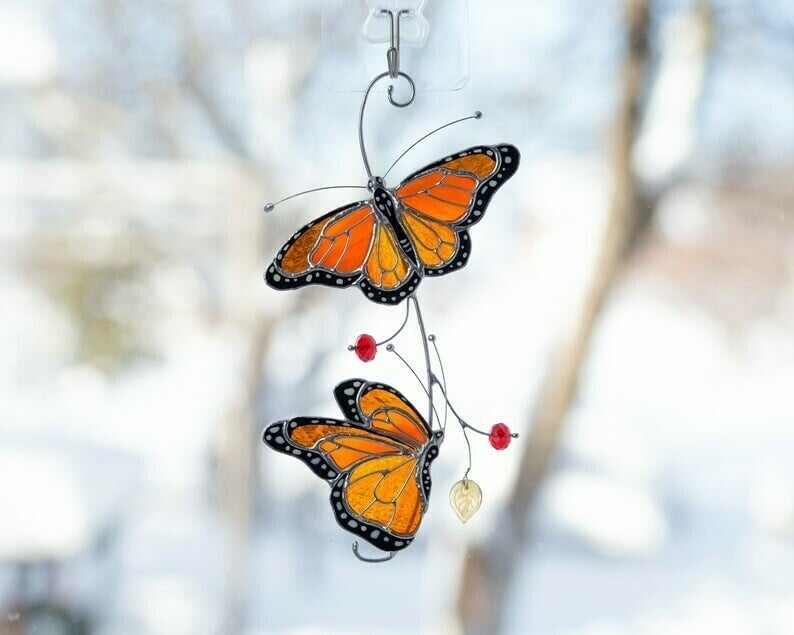 (🌲Early Christmas Sale- Save 50% OFF) Stained monarch butterfly glass window decor