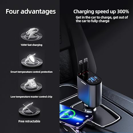 ⚡Clearance Sale 70% OFF丨Retractable Car Charger with Dual Retractable Cords, BUY 2 FREE SHIPPING