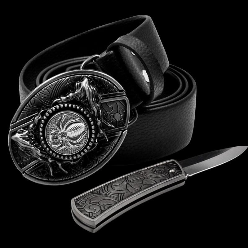 (🔥Last Day Promotion- SAVE 48% OFF)Fashion Punk Men's Genuine Leather Belt With Knife-Buy 2 Free Shipping