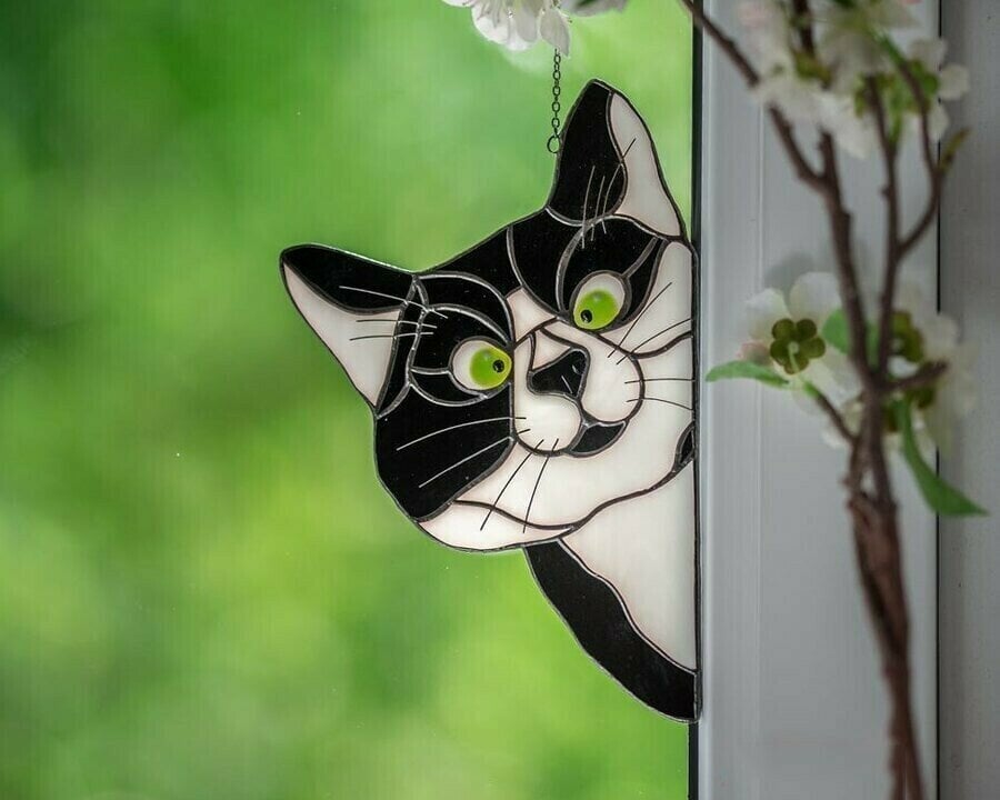🔥New Year Hot Sale😻Handmade Stain Cat Suncatcher For Window
