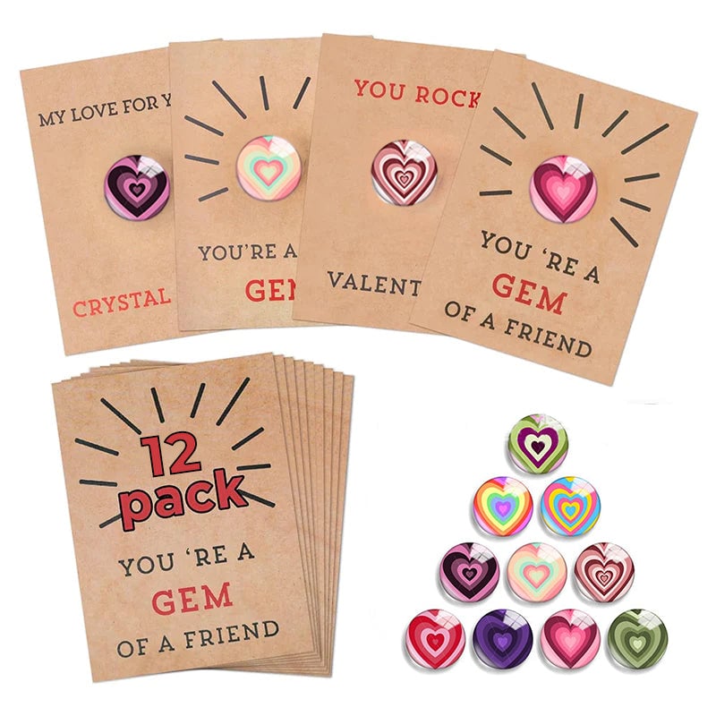 🎁24 Pack Valentines Cards with Heart-Shape Crystals