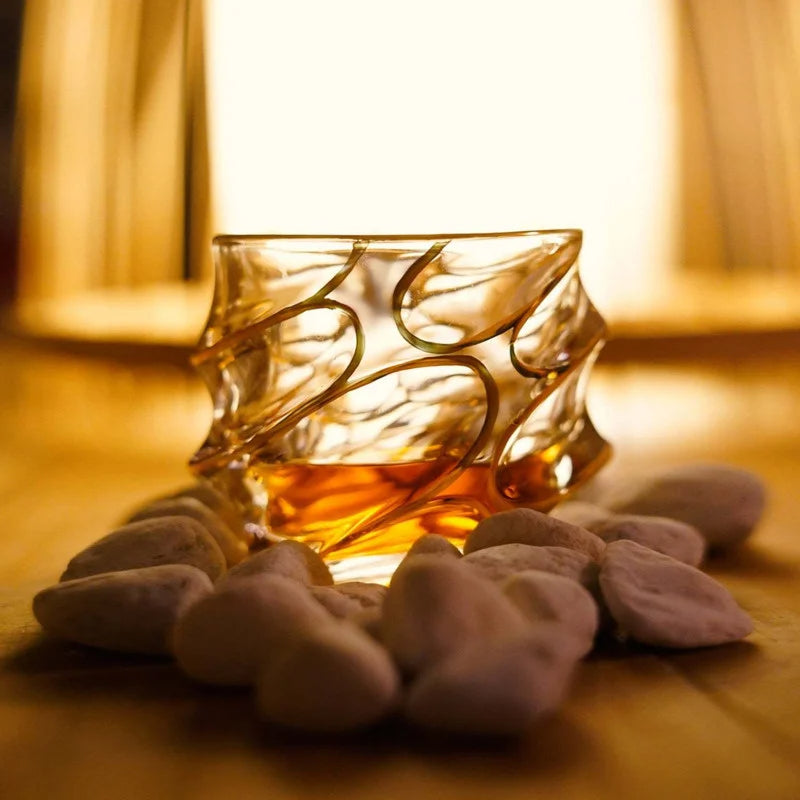 Gold Rim Wave Whiskey Glass