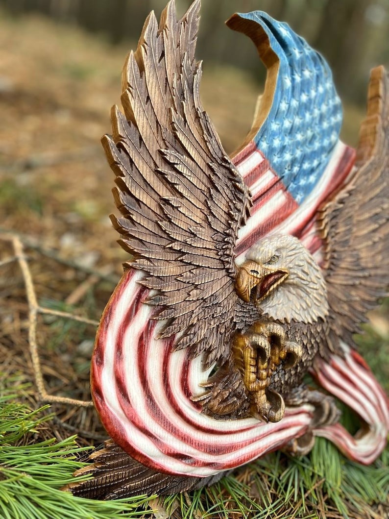 🔥Handcrafted Wooden American Flag with Bald Eagle