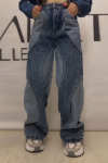 Women's Fashion Fake Two-Piece Set Contrast Color Stitching Hollow Jeans