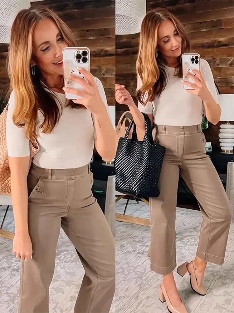 (🔥Last Day Promotion 50% OFF) Tummy Control Twill Cropped Wide Leg Pant - Free Shipping