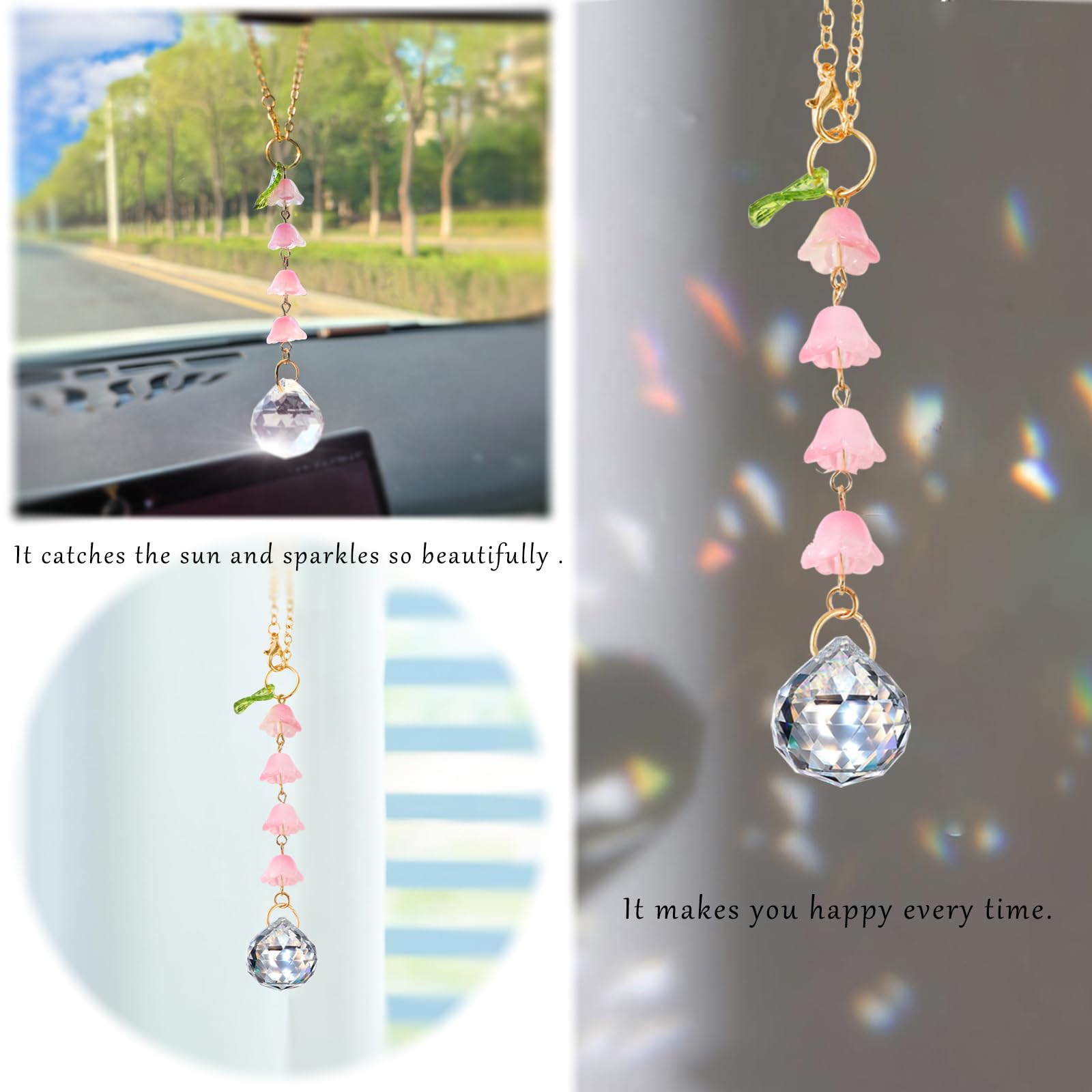 🔥 50% OFF - Last Chance! 🔥Cute lily of the valley creative crystal pendant diy glass flower pendant bag car pendant，Bedroom, office and balcony can be decorated