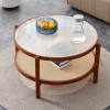 Mid Century Modern Coffee Table with Storage, 41.3 Inch Rectangle Wooden Accent Center Tables with Sliding PE Rattan Woven Door Panel and Solid Wood Legs, Suitable for Living Room, Apartment