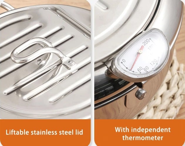 🔥LAST DAY 49% OFF🔥 -Stainless Steel Frying Pot with Thermometer and Oil Drip Drainer Rack🎉FREE SHIPPING