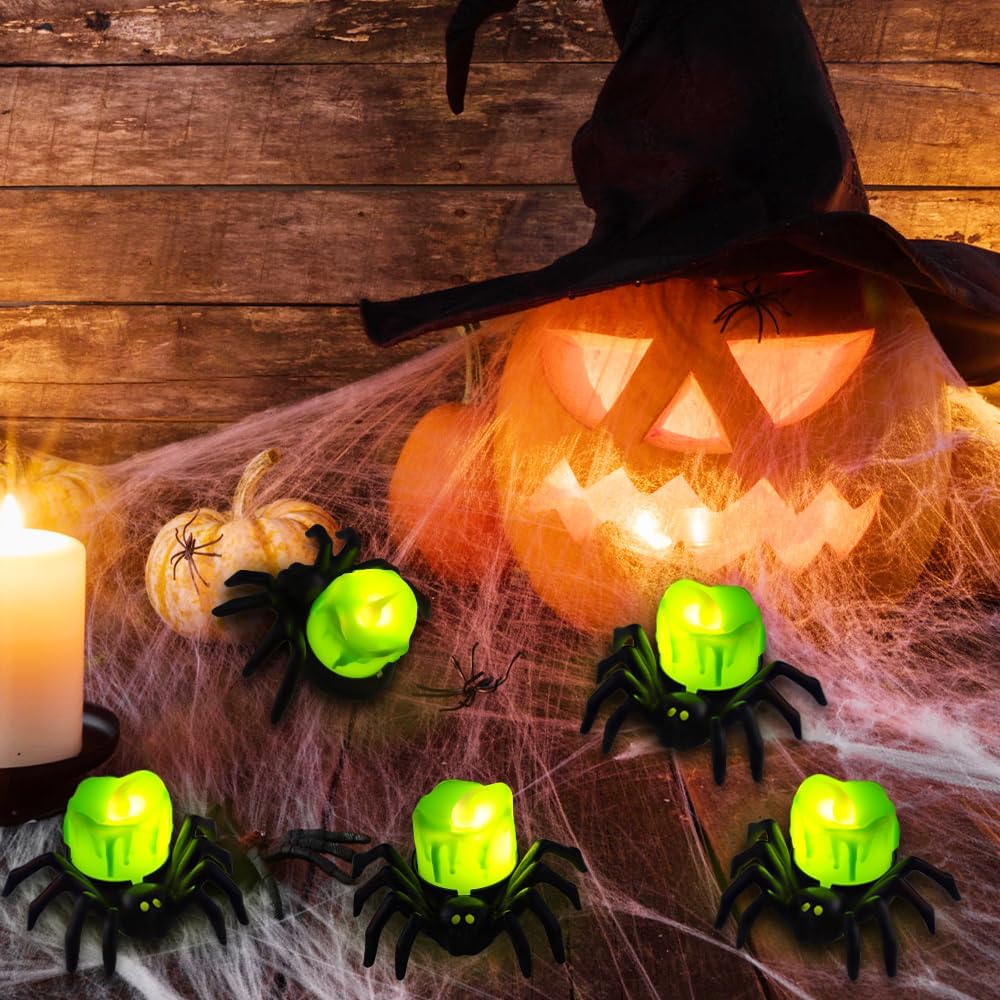 💥LAST DAY SALE 50% OFF💥Halloween LED Candle Lamp with Creepy Spider Decor