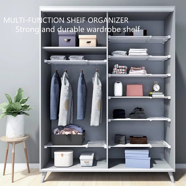 Expandable Closet Tension Shelf Storage Rack for Wardrobe, Kitchen, Bathroom