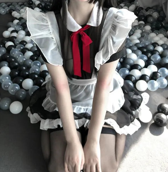 Cute anime maid cosplay costume outfit wit apron & tie PPF0290