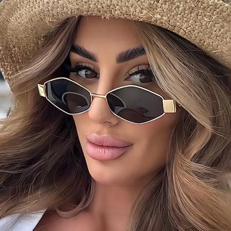Women Gold Metal Full Rim Frame Sunglasses