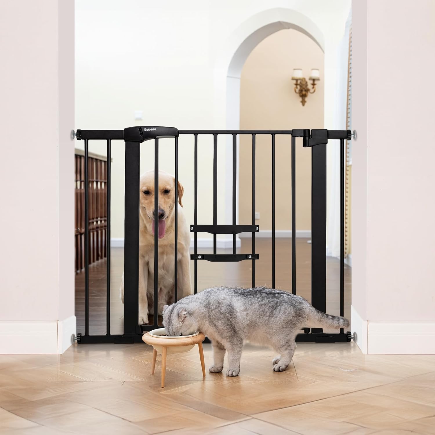 BABELIO New Version Baby Gate with Cat Door, 29.5-40