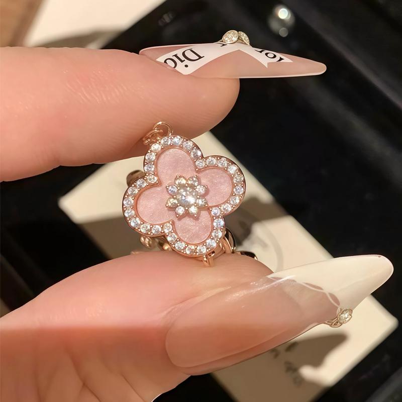 Lucky Clover Adjustable Bracelet - Sparkling Crystal & Zircon Floral Links