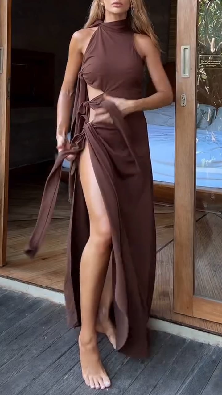 Women's Round Neck Hollow Strap Holiday Casual Dress