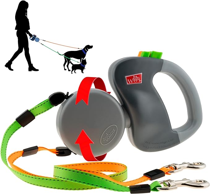 Two Dog Reflective Retractable Pet Leash – 360 Degree Zero Tangle Patent