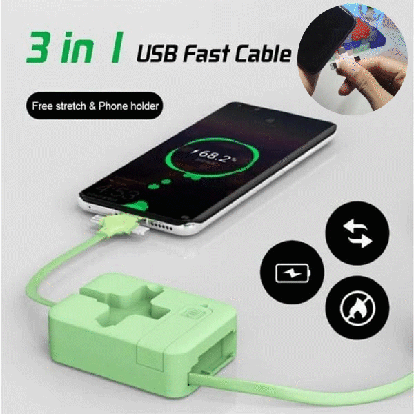(Last Day Promotion - 50% OFF) 3 IN 1 Retractable USB Cable With Phone Stand🔥Buy 3 Get Extra 20% OFF