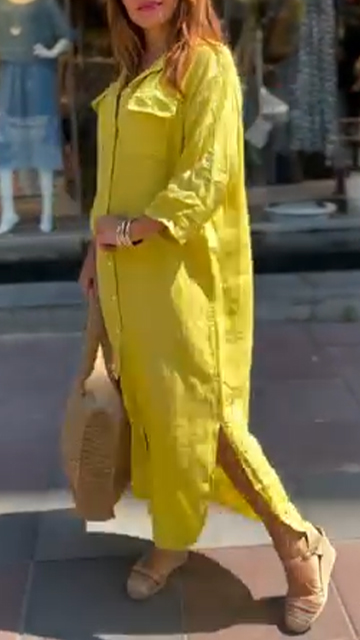 Ladies' Collar Solid Color Slit Loose Casual Dress