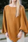 Women's solid color casual loose asymmetric cotton and linen top