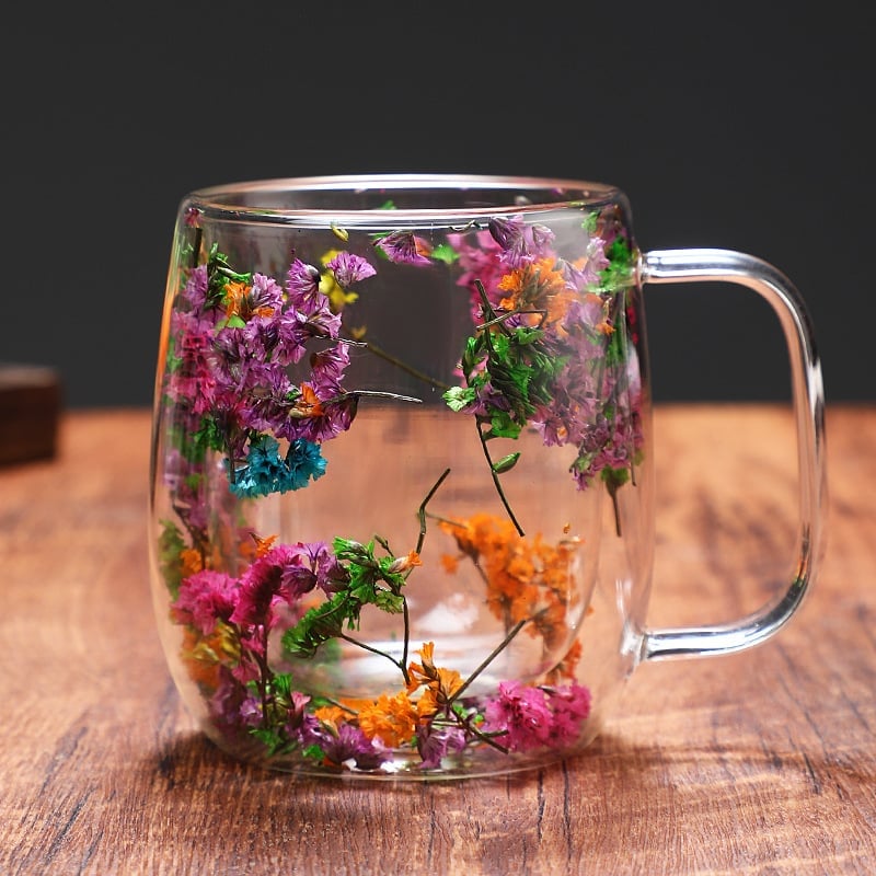 🎁TikTok Last Day Sale - 70% OFF🎄🌸Transparent Double Glass Flower Tea Cup
